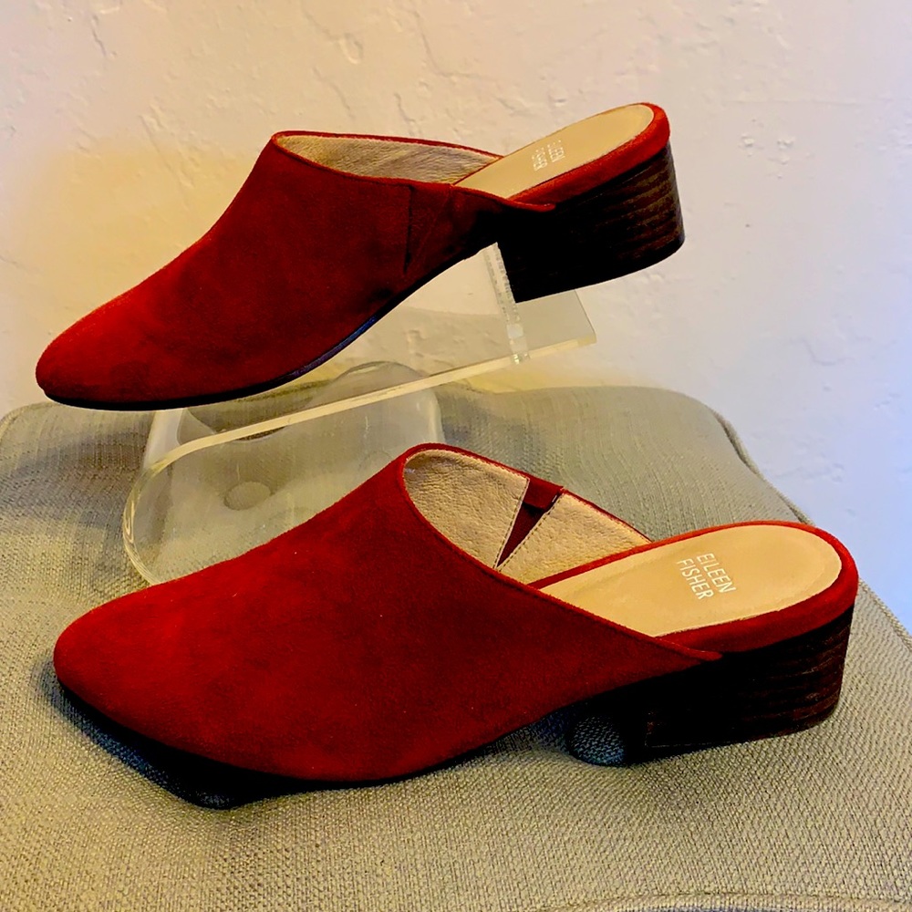 Eileen Fisher red suade mules